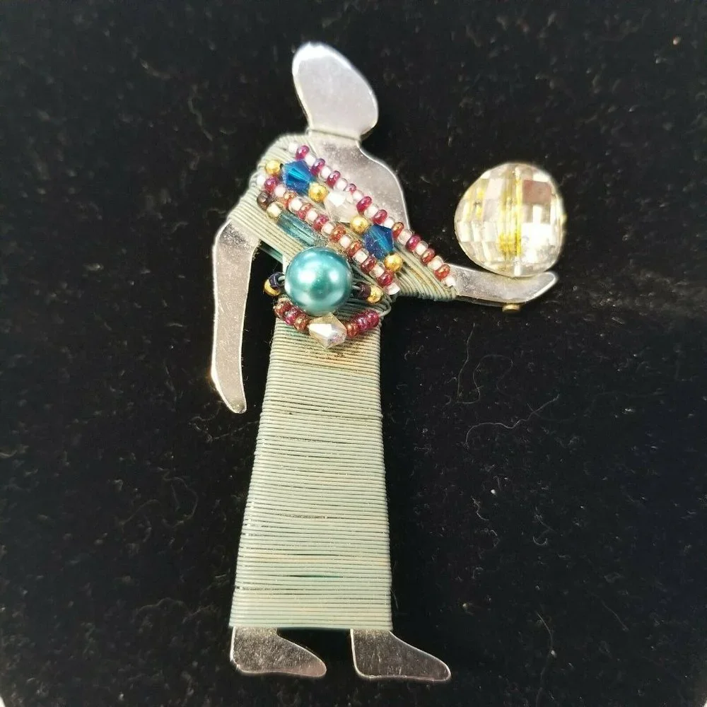 Vintage Liztech Pin Egyptian Light Bearer Brooch Artisan Handcrafted Signed 1995